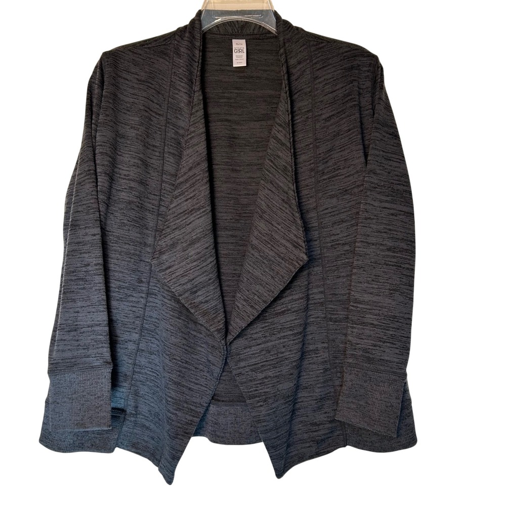 Athleta Girl XL 14 Charcoal‎ Gray Space Dye Drape Front Cardigan with Thumbholes